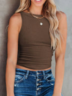 Asymmetrical Ribbed Back Crop Tank Top