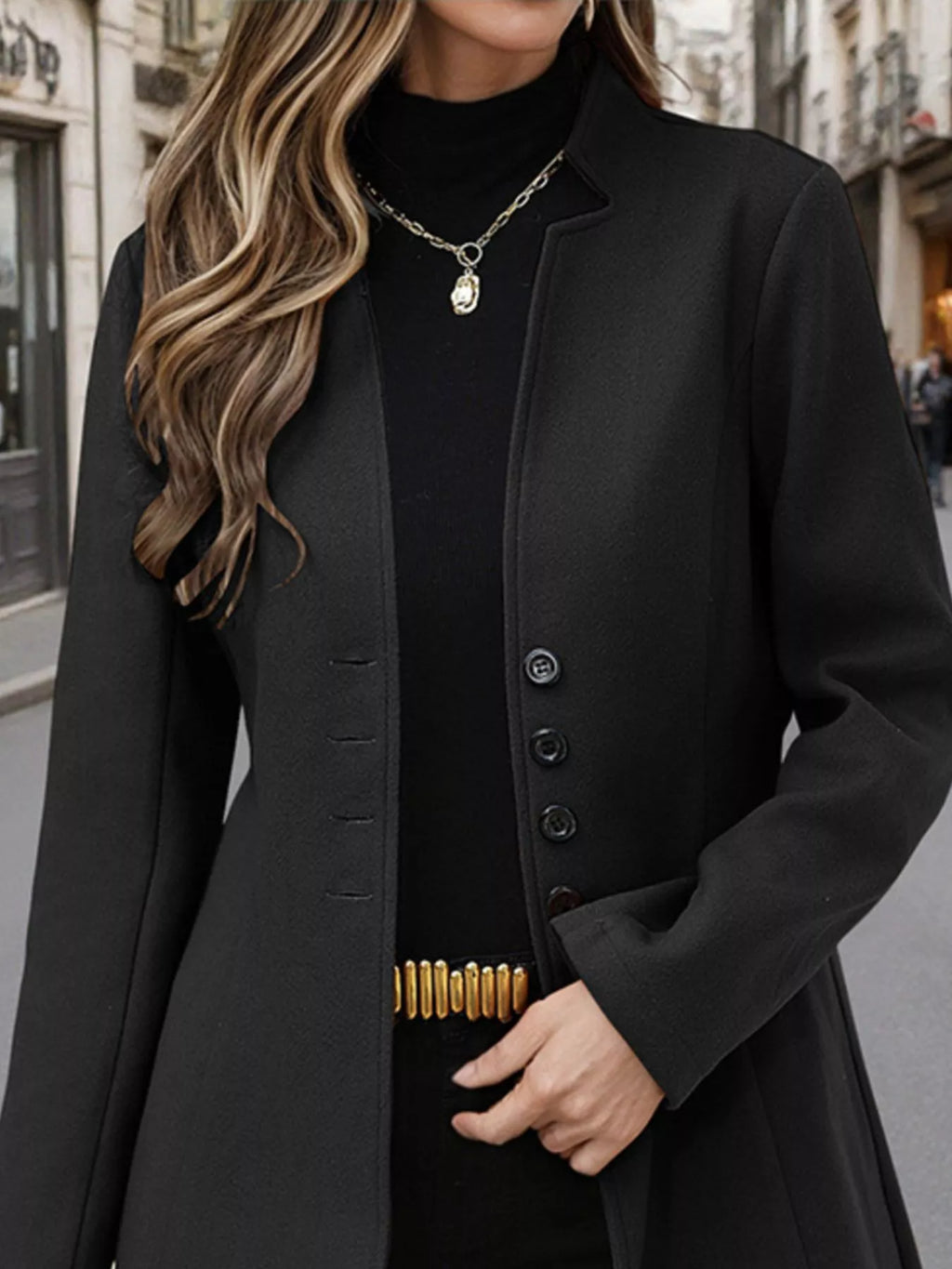 Classic Button-Up Long Sleeve Coat