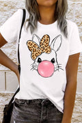 Leopard Bow Rabbit Graphic T-Shirt - Cute & Trendy Tee White
