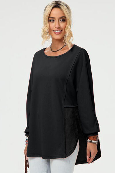 Chic Full-Size High-Low Long Sleeve Top