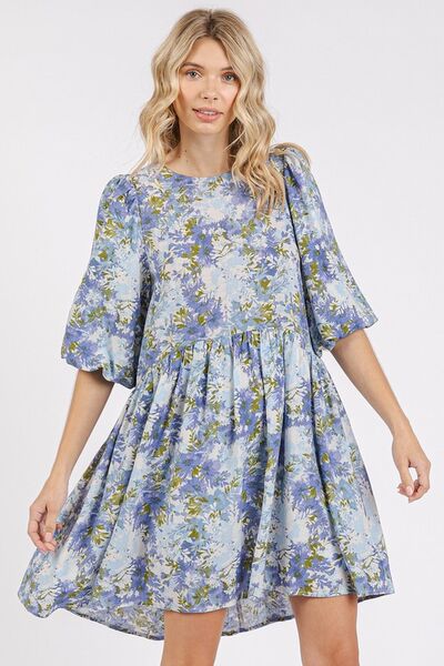 Mittoshop Floral Print Linen Blend Babydoll Mini Dress