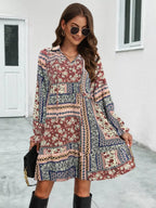 Boho Floral Ruffled Long Sleeve Mini Dress