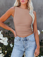 Asymmetrical Ribbed Back Crop Tank Top