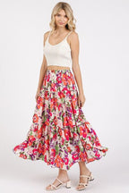 Mittoshop Floral Print Elastic Waist Tiered Skirt