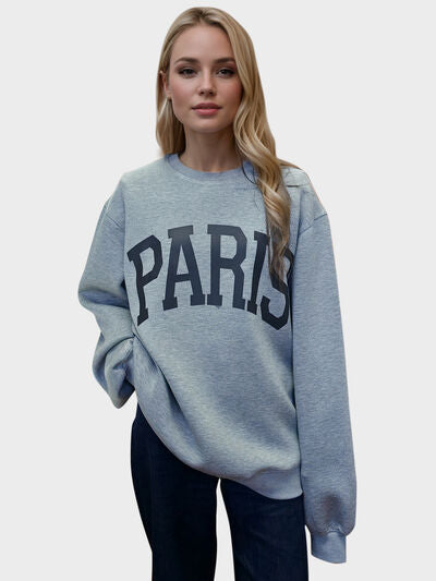 Basic Bae PARIS Round Neck Long Sleeve Air Scuba Sweatshirt Grey