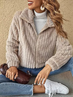 Cozy Lined Fleece Zip-Up Outerwear Jacket Apricot