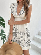 Romantic Smocked Ruffled Cap Sleeve Mini Dress