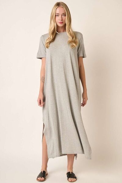 Mittoshop Side Slit Round Neck Short Sleeve Dress