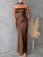 Satin Tube Maxi Dress – Elegant Strapless Evening Gown for Special Occasions