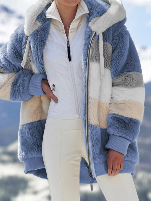 Full-Size Fuzzy Zip-Up Hooded Outerwear Jacket (Plus Size)