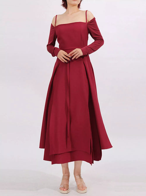 Ruched Slit Spaghetti Strap Long Sleeve Maxi Dress
