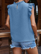 Frill Mock Neck Ruffled Cap Sleeve Blouse - Chic & Feminine