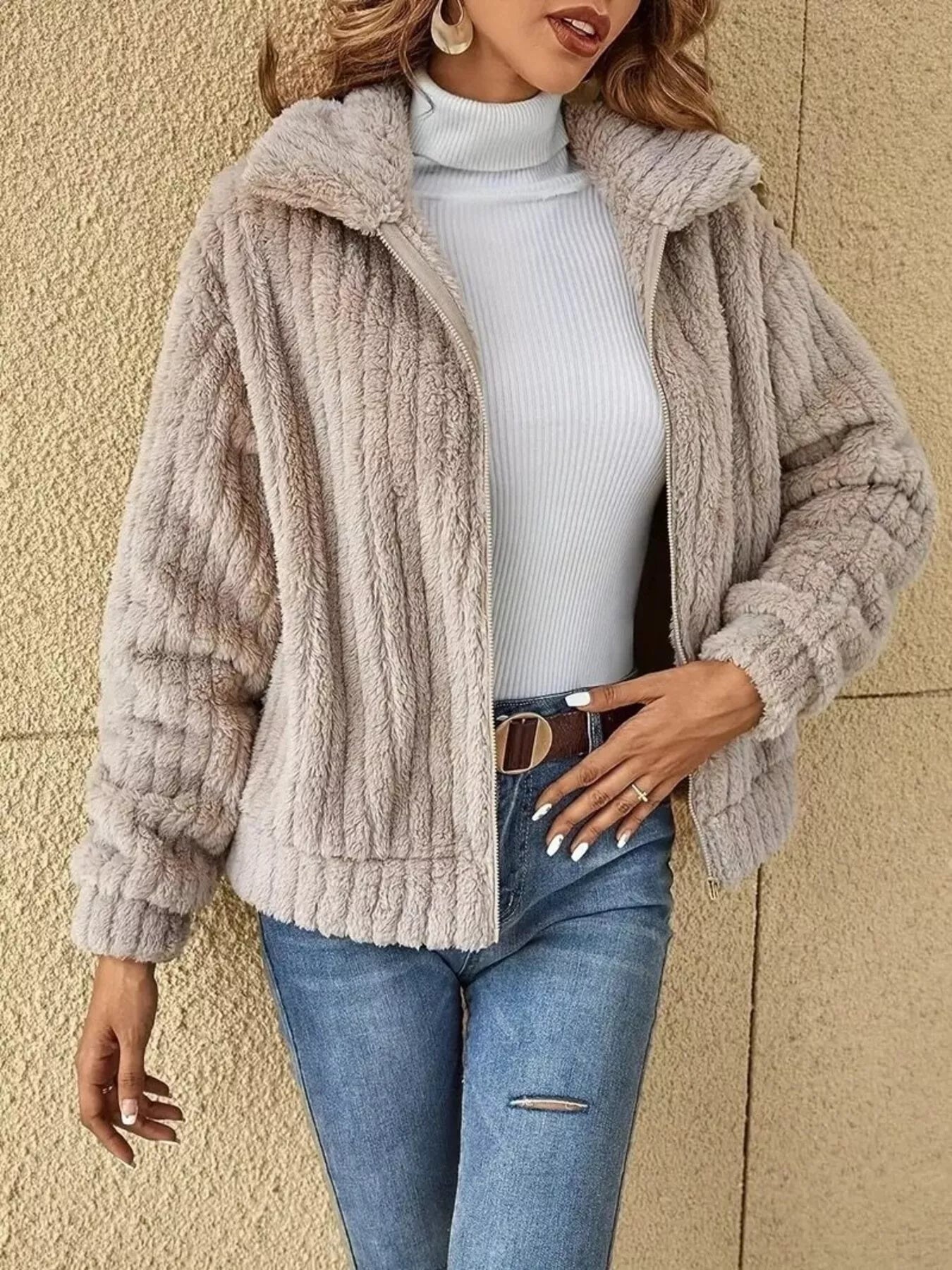 Cozy Lined Fleece Zip-Up Outerwear Jacket