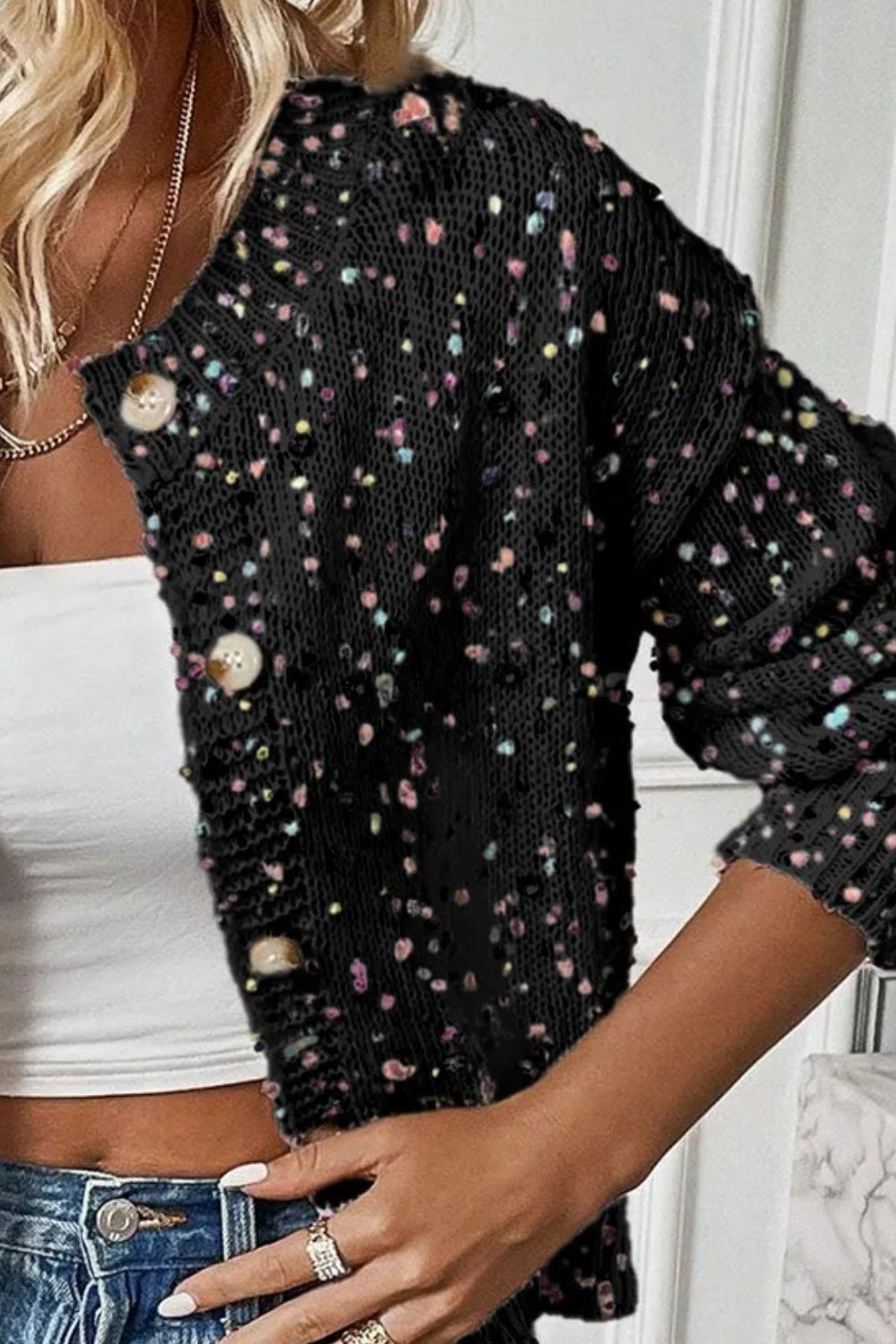 Confetti Button-Up Long-Sleeve Cardigan