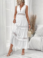 Plus Size Lace Detail Tie Back Sleeveless Tiered Maxi Dress