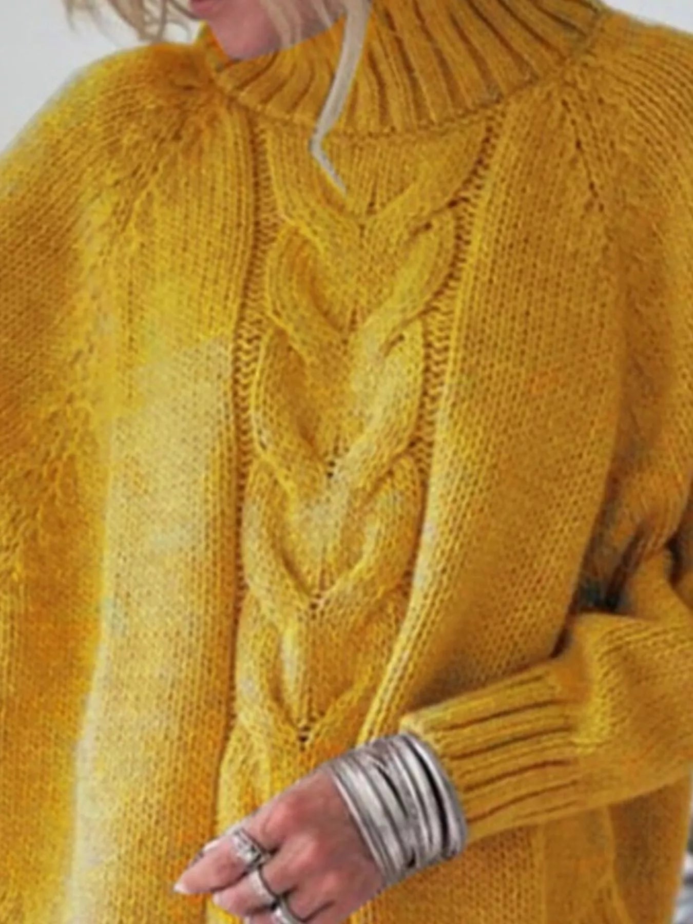 Full-Size Cable-Knit Long Sleeve Sweater (Plus Size)