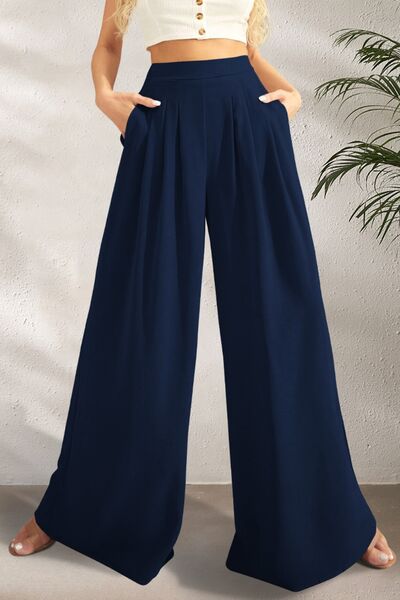 FAM-FAM High Waist Wide Leg Trousers Dark Blue