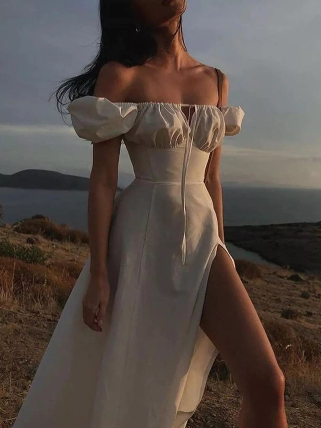 Full-Size Ruched Tie-Waist Slit Midi Dress