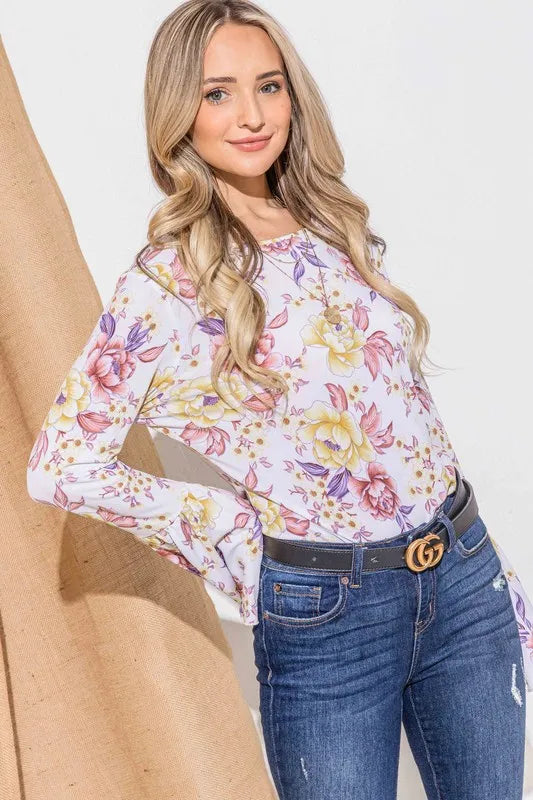 And The Why Floral Bell Sleeve Boho Top