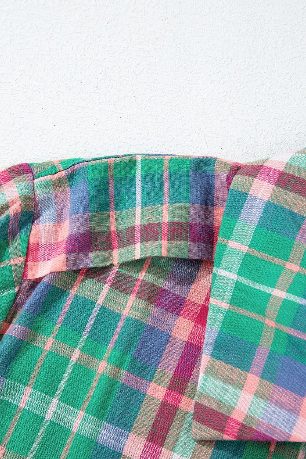 Plaid Collared Neck Three-Quarter Sleeve Shirt