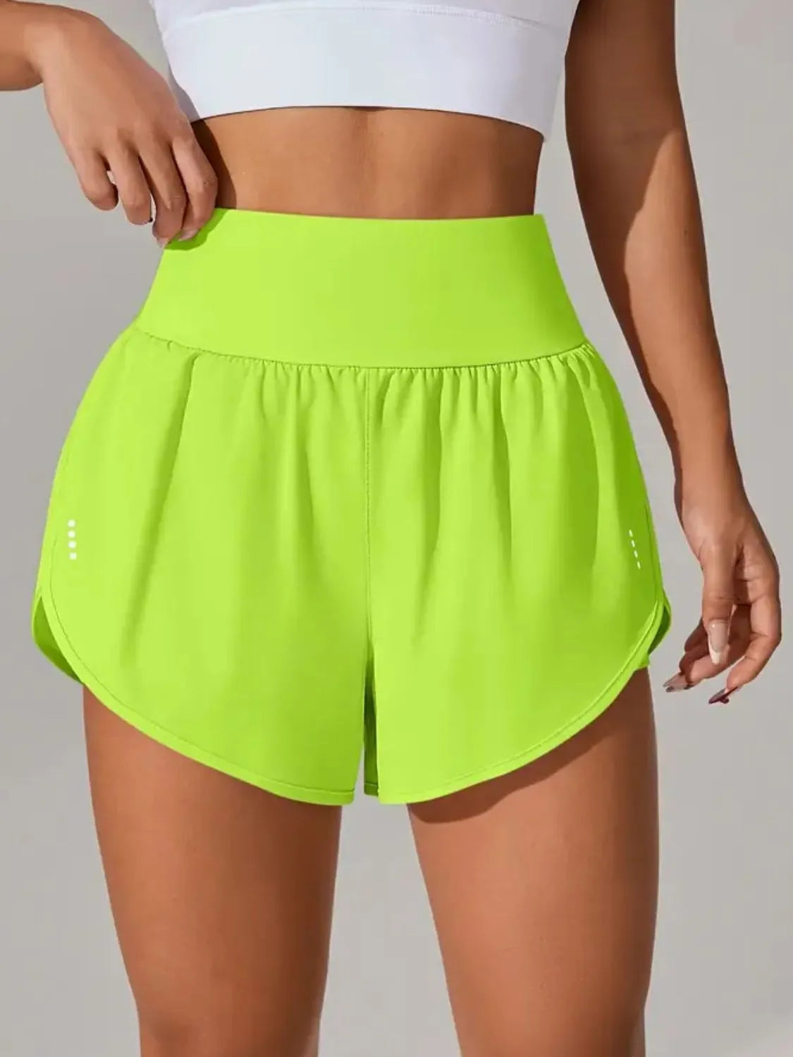 Pocketed Stretch High-Waist Shorts Neon Green