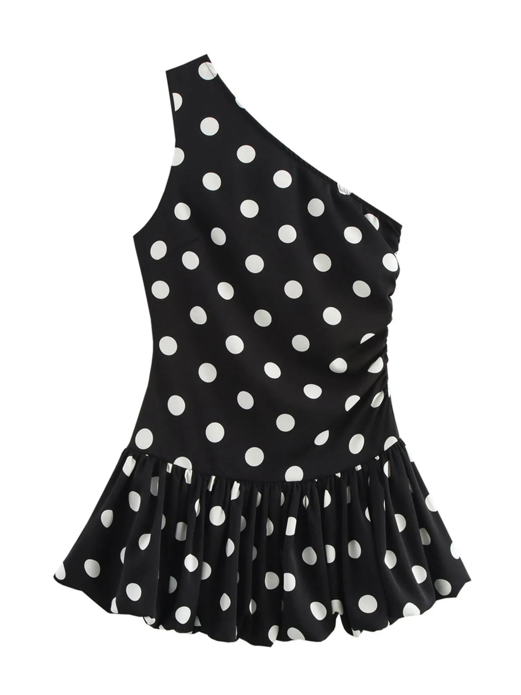 DotDrape One-Shoulder Ruffled Polka Dot Mini Dress