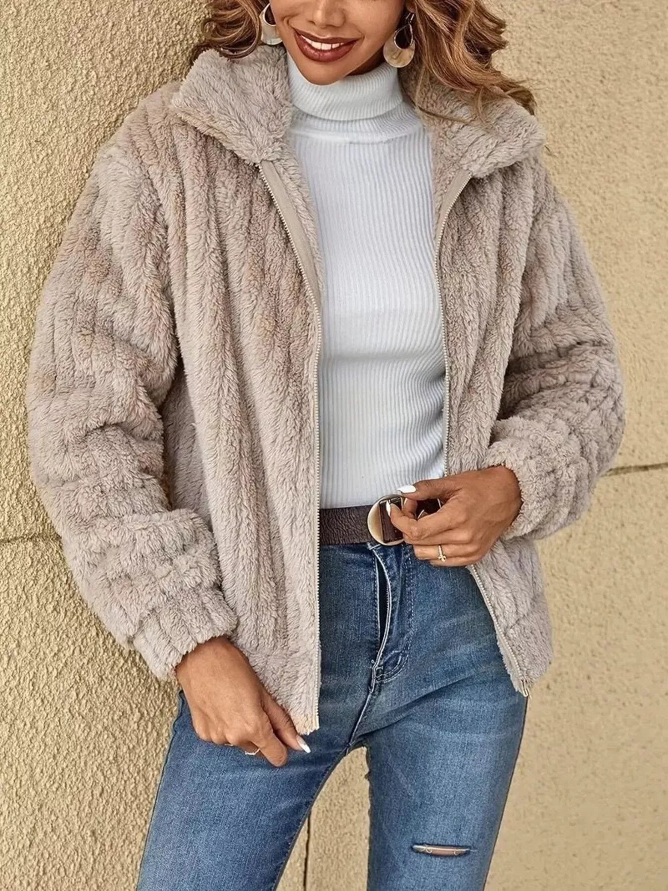 Cozy Lined Fleece Zip-Up Outerwear Jacket