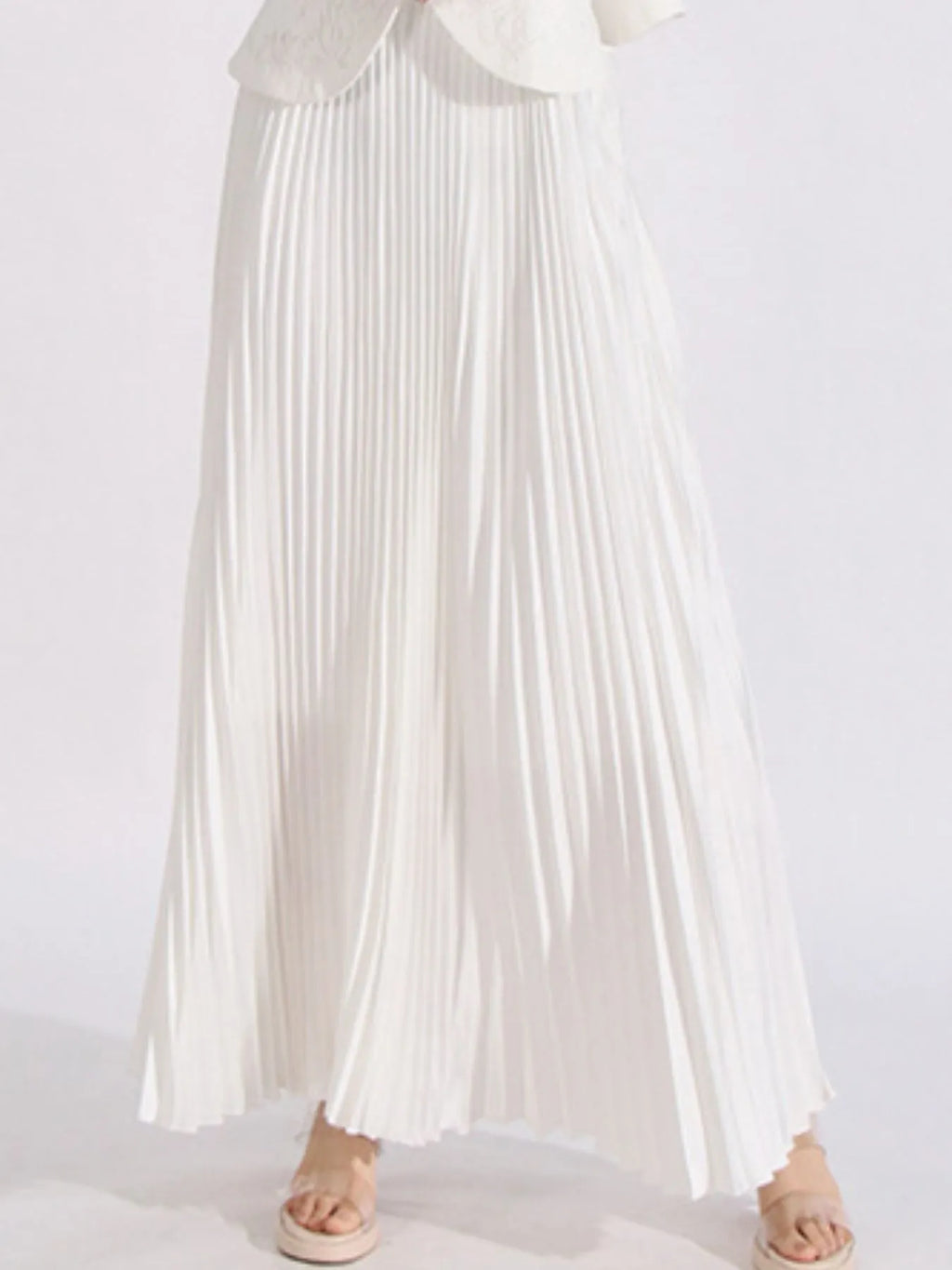 Elegant Button Up Long Sleeve Blouse & Pleated Skirt Two-Piece Set