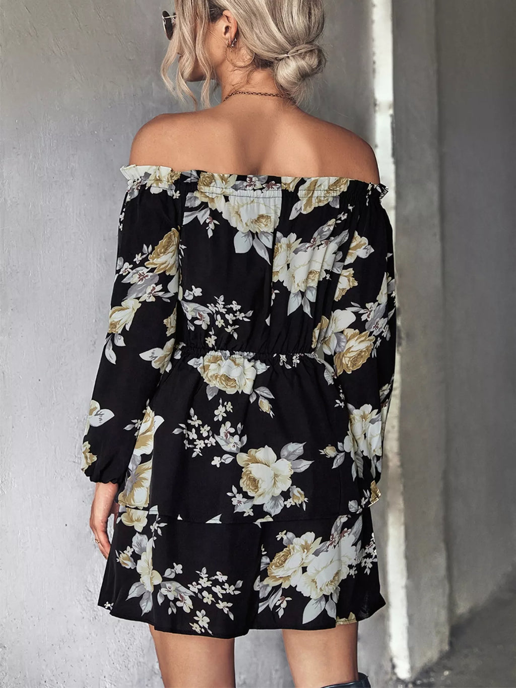 Floral Print Off-Shoulder Ruffled Mini Dress