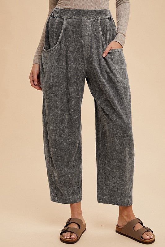 Annie Wear Mineral Washed Elastic Waist Linen Pants Black