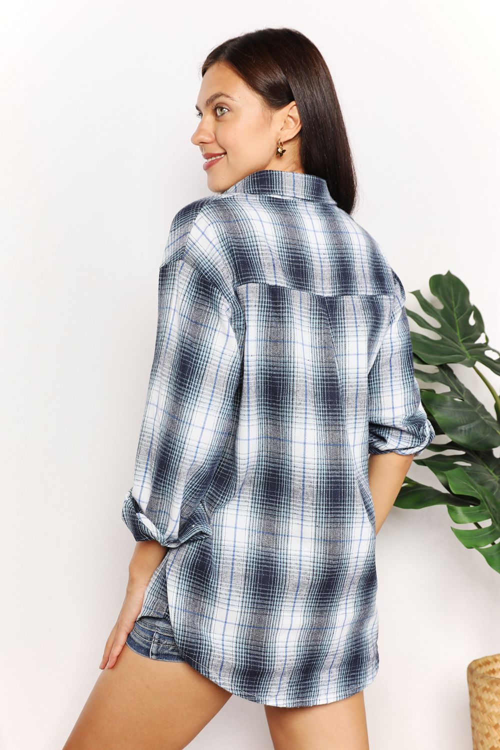 Mandy Plaid Dropped Shoulder Long Sleeve Shirt