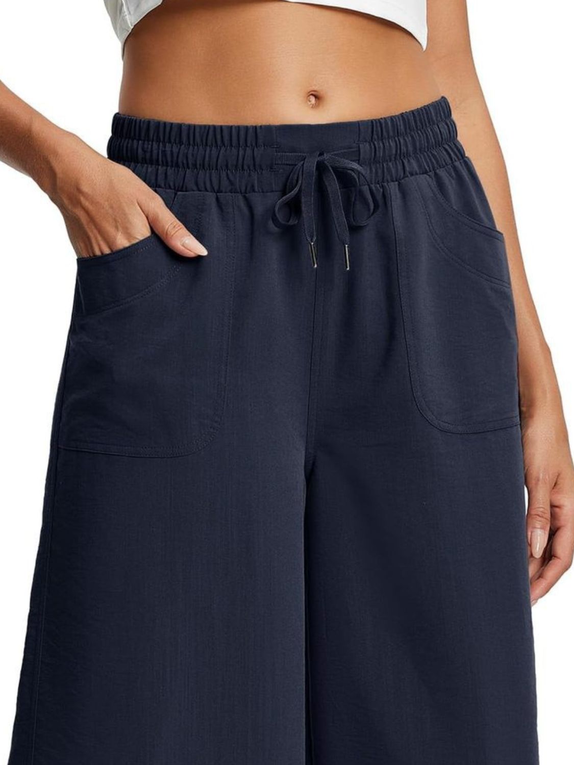 Cross Wide Leg Jeans with Pockets & Drawstring - Plus Size Available