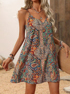 Paisley Print Spaghetti Strap Summer Mini Dress