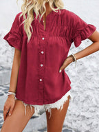 Button Down Ruffled Short Sleeve Shirt - Chic & Elegant