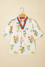 BloomEase Puff Sleeve Floral Notched Blouse