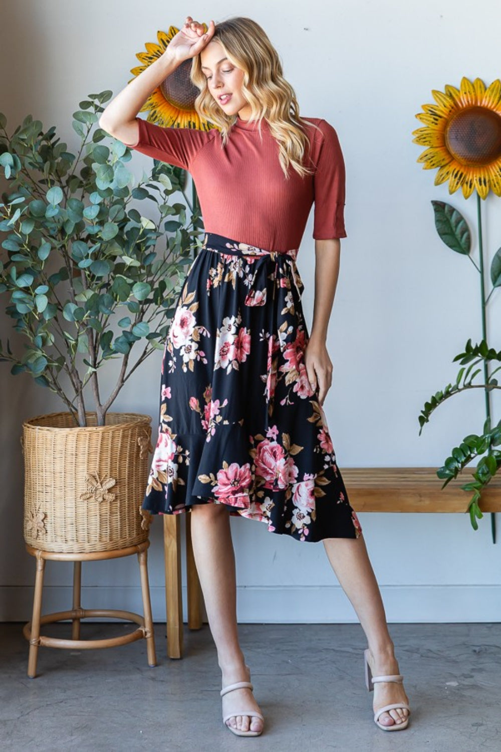 Reborn J Floral Wrap Skirt with Ruffle Hem Floral