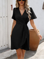 WrapEase Surplice Short Sleeve Mini Dress