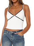 Romantic Lace Trim Contrast Cami White