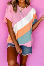 Color Block Round Neck Short Sleeve T-Shirt - Trendy & Comfy