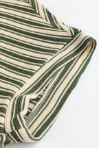 Stripe Textured Crew Neck T-Shirt with Side Slits - Relaxed Fit