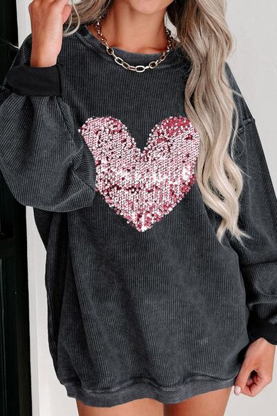 Sequin Heart Long Sleeve Sweatshirt