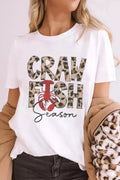 CRAWFISH SEASON Leopard Round Neck Short Sleeve T-Shirt White