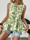 Bloom Flare Sleeveless Peplum Blouse Gum Leaf