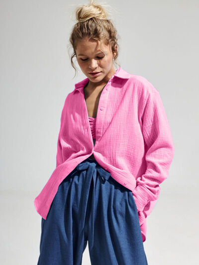 Textured Long Sleeve Collared Shirt - 100% Cotton