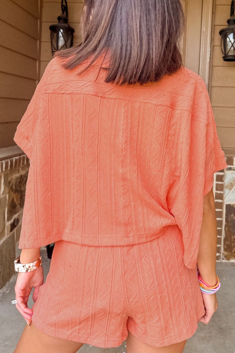 Textured Short Sleeve Top and Shorts Set - Stylish & Comfy