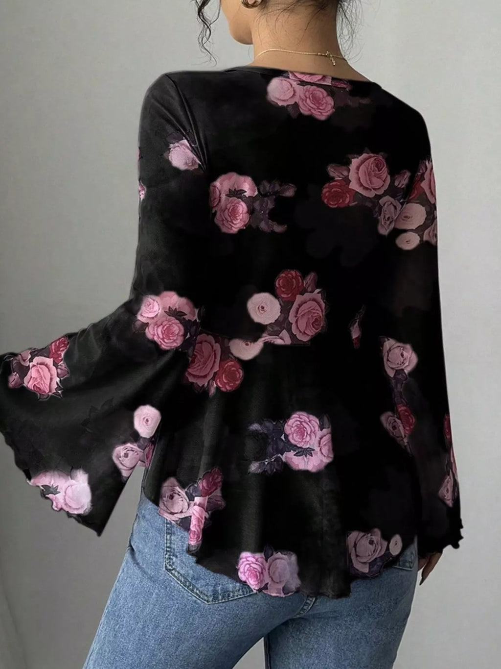 Floral Tie-Front Flare Sleeve Blouse