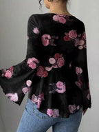 Floral Tie-Front Flare Sleeve Blouse