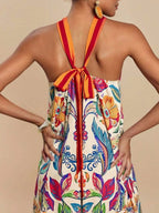 Boho Printed Halter Neck Wide-Leg Jumpsuit