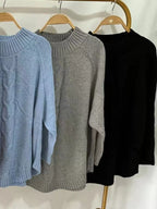 Full-Size Cable-Knit Long Sleeve Sweater (Plus Size)