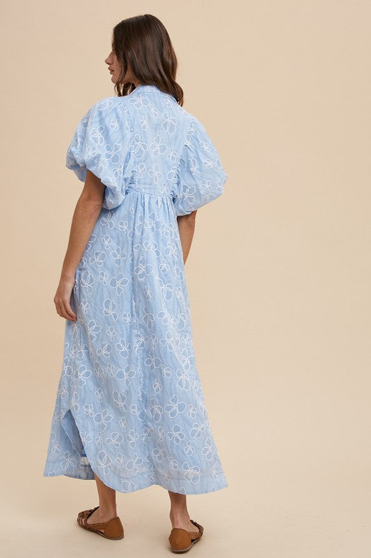 Annie Wear Floral Smocked Puff-Sleeve Dress